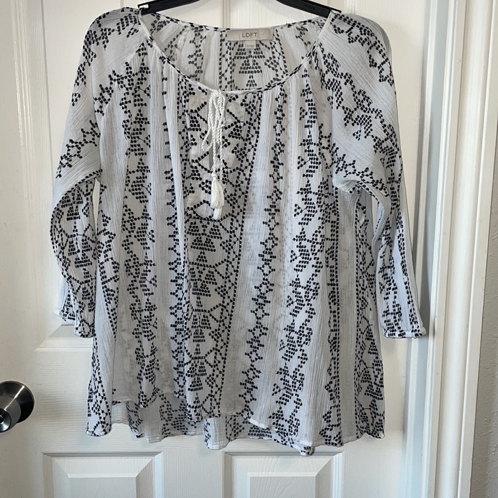 LOFT Black and White Textured Blouse